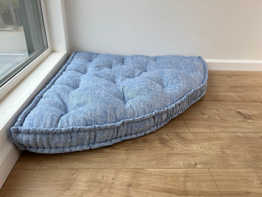 Hemp Reading nook cushion Hemp fiber in non-dyed linen fabric / Floor cushion /