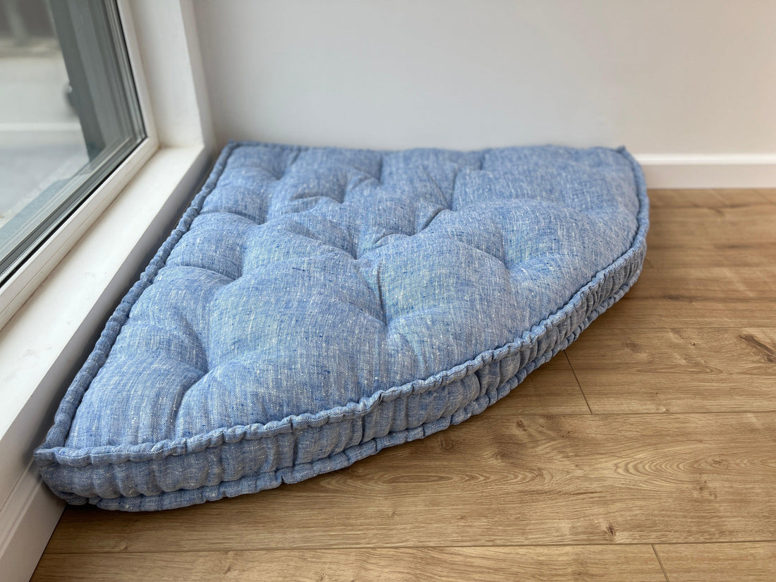 Hemp Reading nook cushion Hemp fiber in non-dyed linen fabric / Floor cushion /