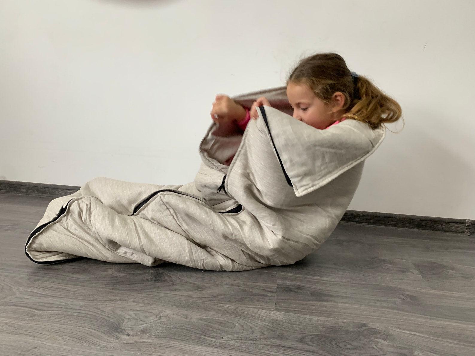 Kids / toddler HEMP Linen Sleeping bag school Nap organic hemp fiber filling in linen non-dyed fabric, hand made