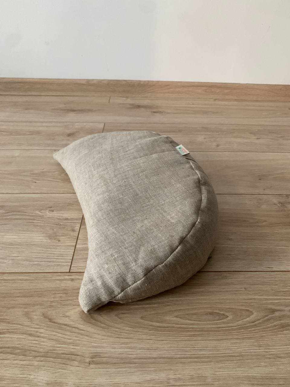 Linen meditation Cresсent cushion filled with buckwheat hulls