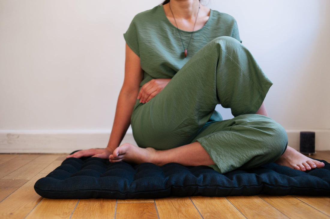 Meditation cushion set of natural Linen Zafu & Zabuton with Buckwheat hulls / for Yoga studio