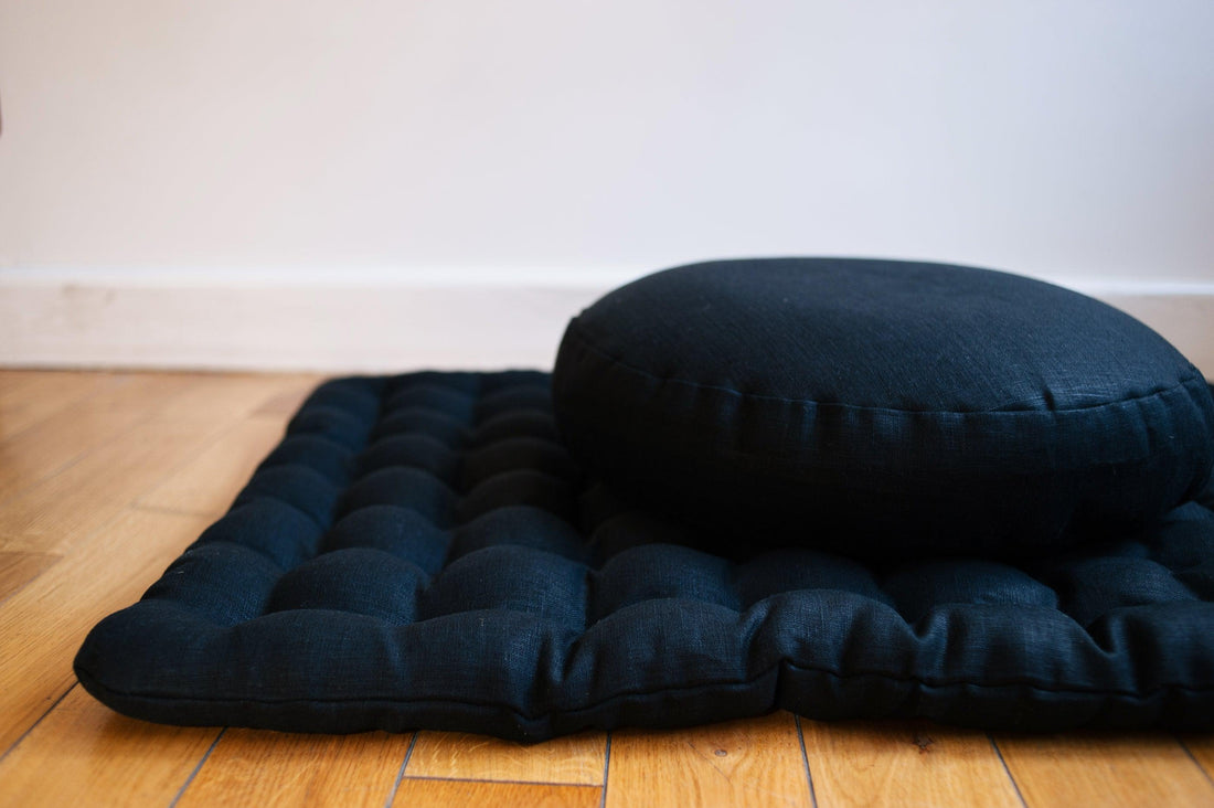 Meditation cushion set of natural Linen Zafu & Zabuton with Buckwheat hulls / for Yoga studio
