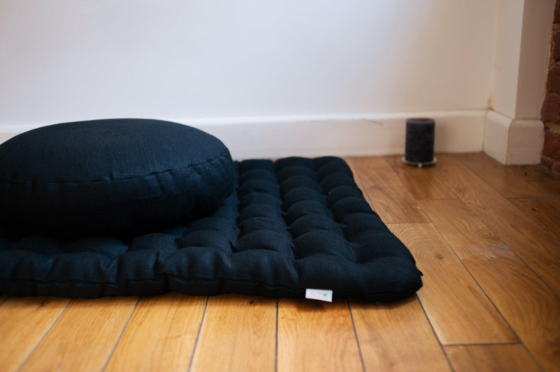 Meditation cushion set of natural Linen Zafu & Zabuton with Buckwheat hulls / for Yoga studio
