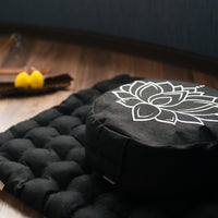 Meditation set of Zafu and Zabuton floor cushions with organic buckwheat hulls