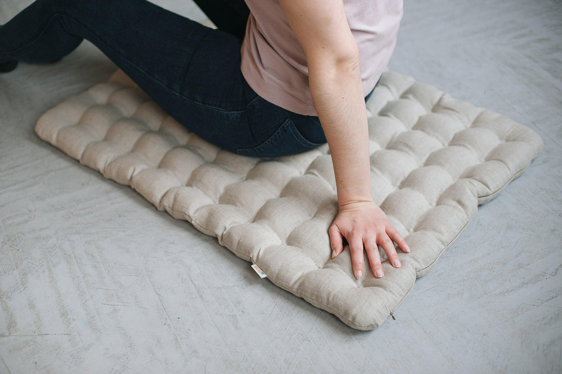 Meditation set of Zafu and Zabuton floor cushions with organic buckwheat hulls