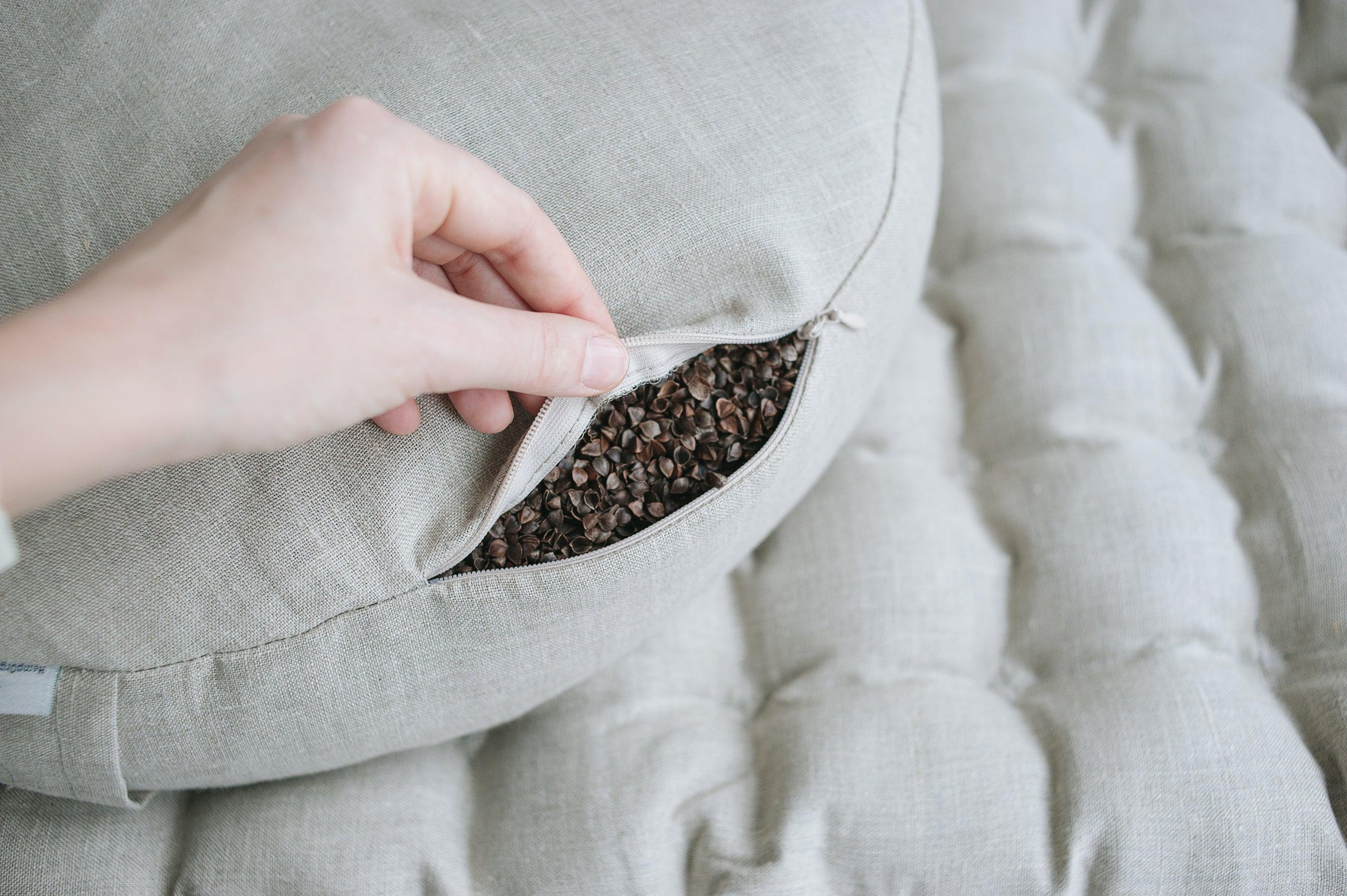 Meditation set of Zafu and Zabuton floor cushions with organic buckwheat hulls