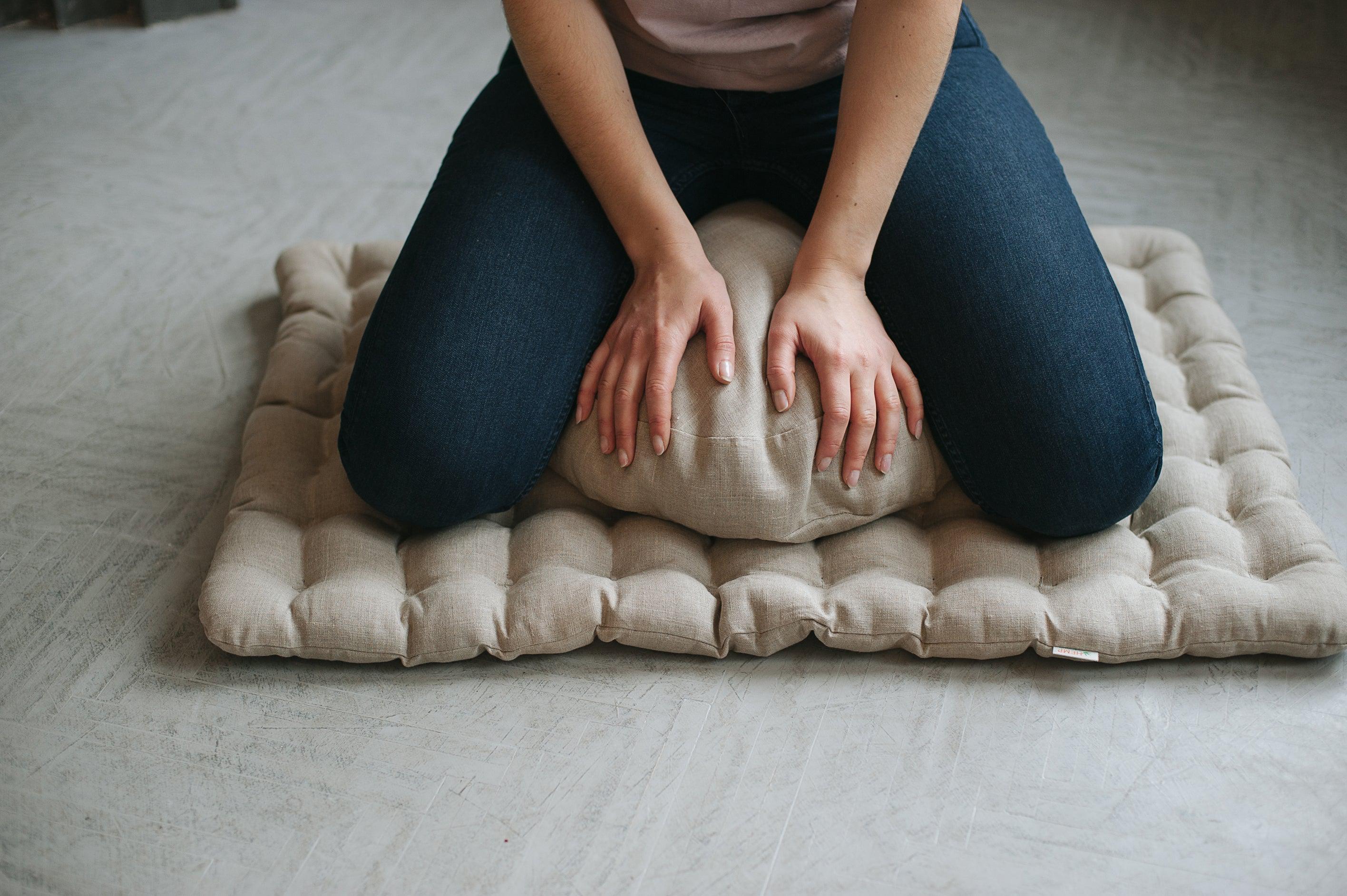 Meditation set of Zafu and Zabuton floor cushions with organic buckwheat hulls
