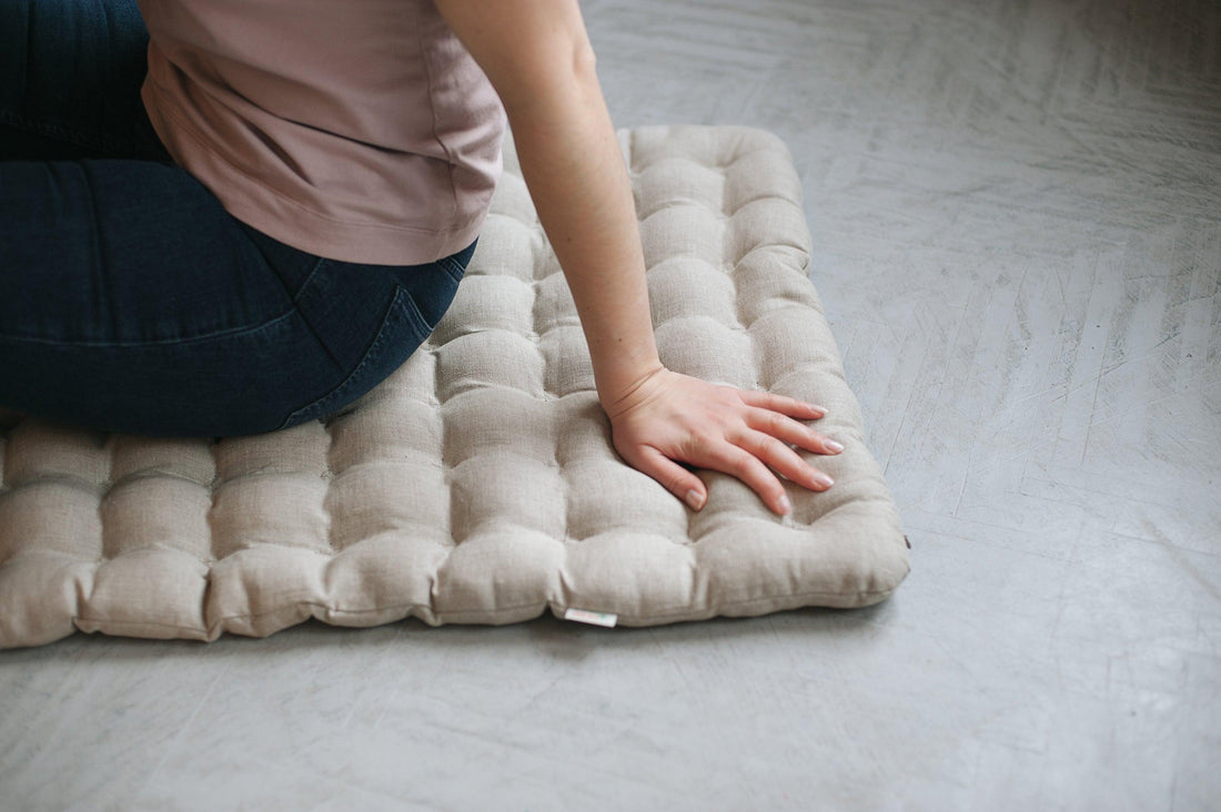 Meditation set of Zafu and Zabuton floor cushions with organic buckwheat hulls