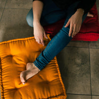 Mustard Hemp Floor cushion with organic hemp fiber filling in linen fabric / floor pillow Pillow seat/Meditation Yoga /Natural