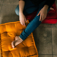 Mustard Hemp Floor cushion with organic hemp fiber filling in linen fabric / floor pillow Pillow seat/Meditation Yoga /Natural
