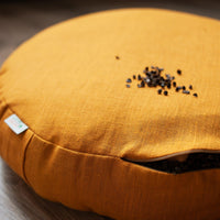 Mustard Linen Set Zafu & Zabuton Buckwheat hulls/for Yoga studio/Large floor Linen cushion Organic Meditation