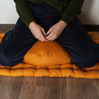 Mustard Linen Set Zafu & Zabuton Buckwheat hulls/for Yoga studio/Large floor Linen cushion Organic Meditation