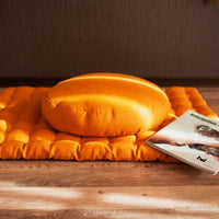 Mustard Linen Set Zafu & Zabuton Buckwheat hulls/for Yoga studio/Large floor Linen cushion Organic Meditation