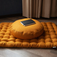 Mustard Linen Set Zafu & Zabuton Buckwheat hulls/for Yoga studio/Large floor Linen cushion Organic Meditation