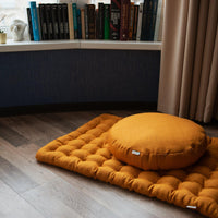 Mustard Linen Set Zafu & Zabuton Buckwheat hulls/for Yoga studio/Large floor Linen cushion Organic Meditation