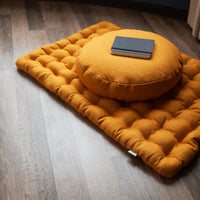 Mustard Linen Set Zafu & Zabuton Buckwheat hulls/for Yoga studio/Large floor Linen cushion Organic Meditation