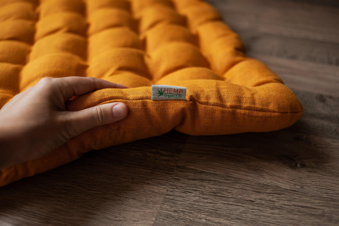 Mustard Linen Set Zafu & Zabuton Buckwheat hulls/for Yoga studio/Large floor Linen cushion Organic Meditation