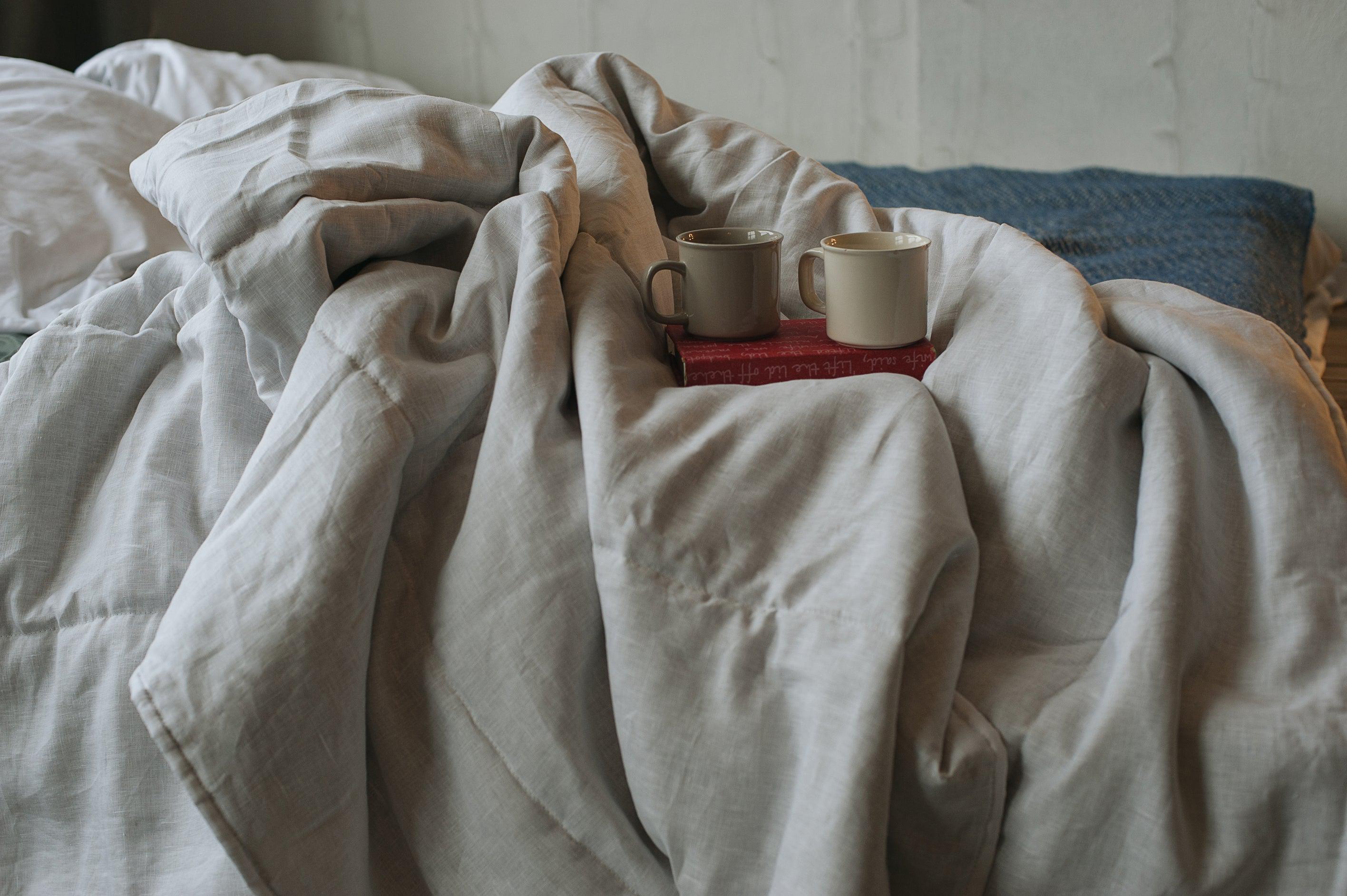 Natural HEMP Linen blanket quilt - filler organic Hemp fiber in natural linen fabric customer sizes