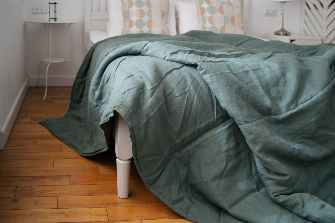 Natural Hemp Linen Blanket "Wood" quilt - linen organic fabric + filler organic Hemp fiber