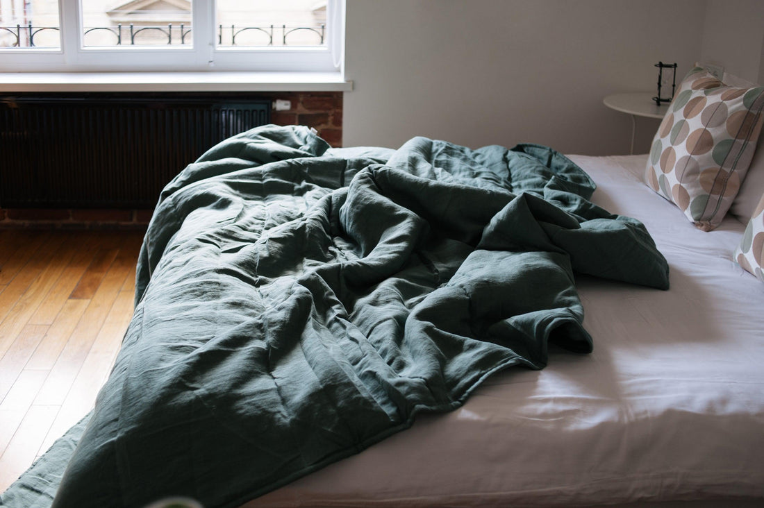 Natural Hemp Linen Blanket "Wood" quilt - linen organic fabric + filler organic Hemp fiber
