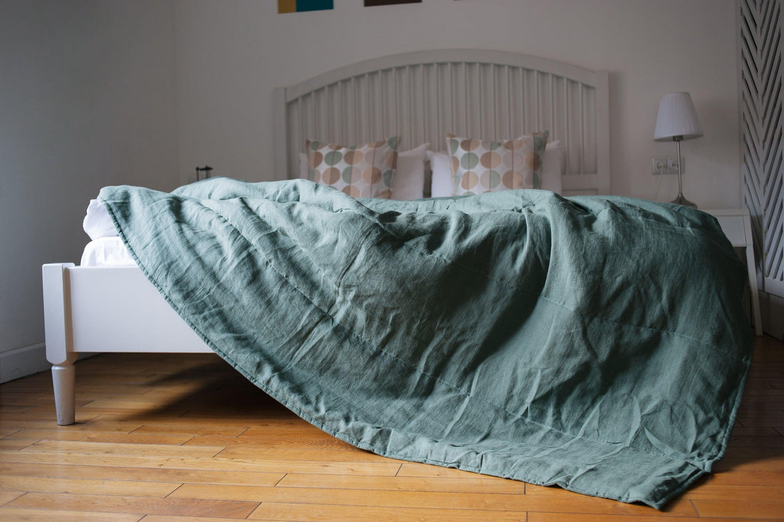 Natural Hemp Linen Blanket "Wood" quilt - linen organic fabric + filler organic Hemp fiber