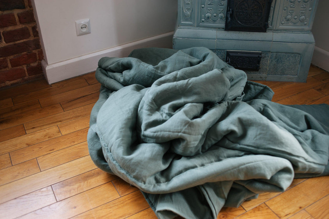 Natural Hemp Linen Blanket "Wood" quilt - linen organic fabric + filler organic Hemp fiber