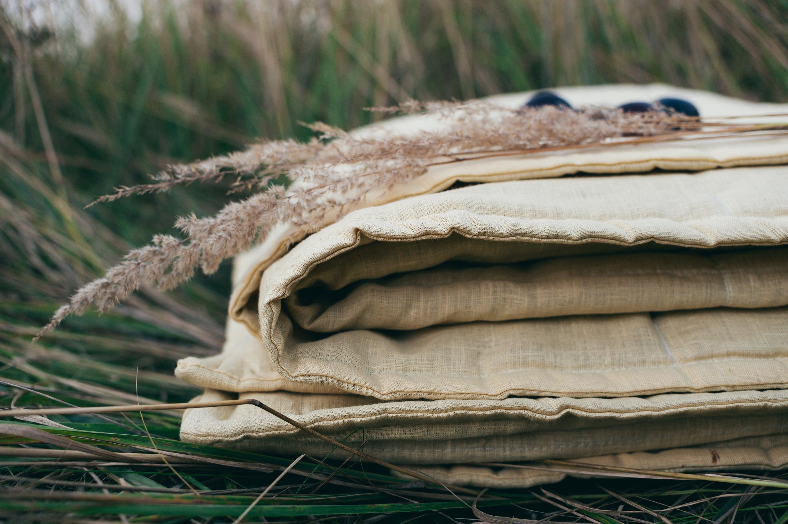 Organic HEMP + FLAX blanket "Sunshine" quilt linen natural fabric with filler organic Hemp fiber