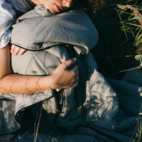 Organic HEMP Sleeping bag in linen fabric- organic hemp fiber filling + linen non-dyed fabric - blanket quilt, hand made