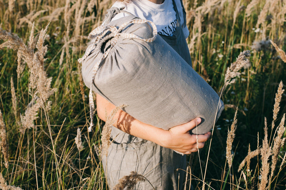 Organic HEMP Sleeping bag in linen fabric- organic hemp fiber filling + linen non-dyed fabric - blanket quilt, hand made