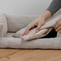 HEMP pet bed in natural non-dyed gray linen fabric filled organic HEMP Fiber - mat carpet - house for cats organic