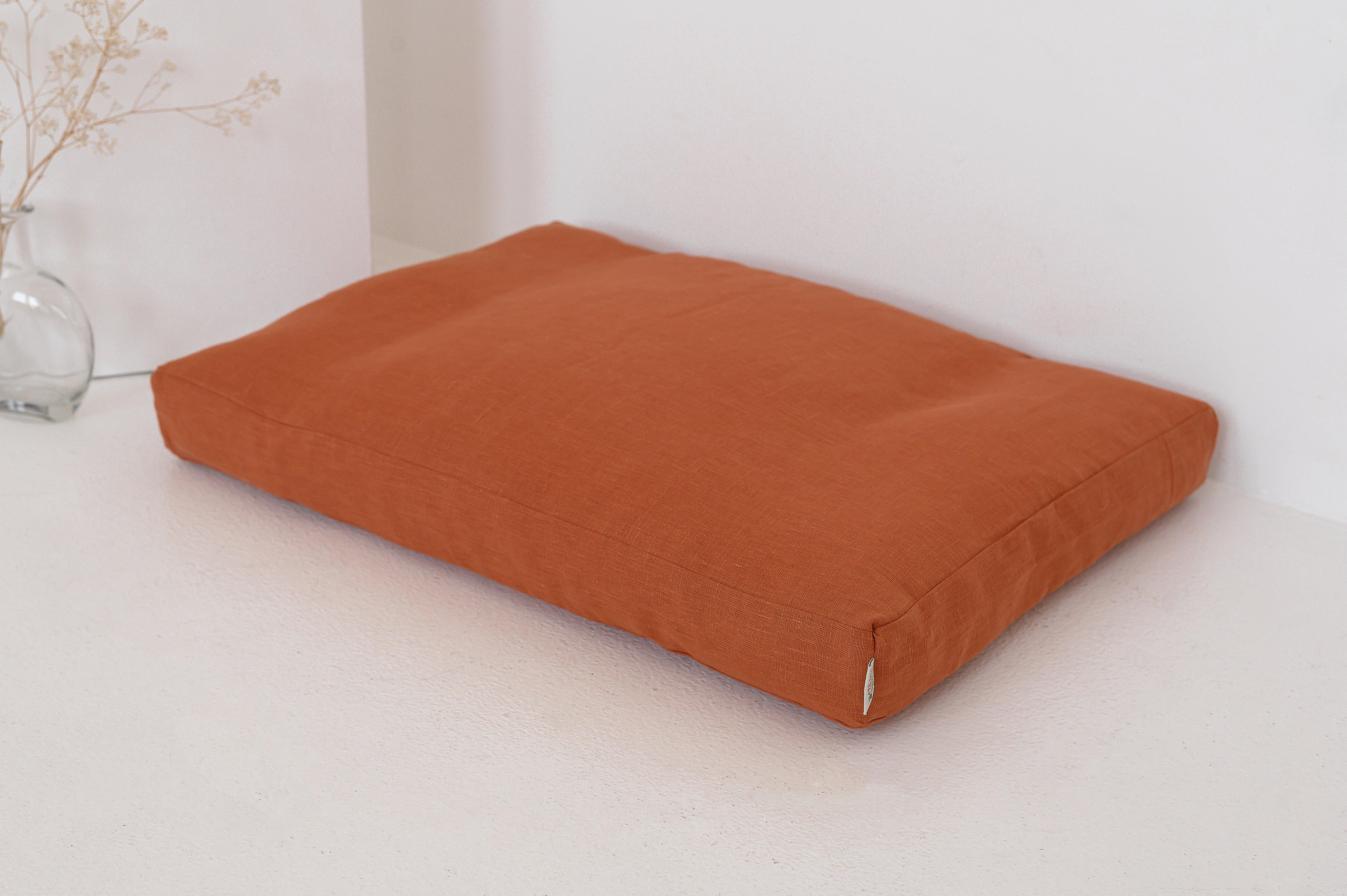 Natural Hemp Linen Pet Mat Pad Mattress Cushion Removable Washable Linen Cover Organic Hemp Fiber Filler in Natural Linen Fabric Padded Dog