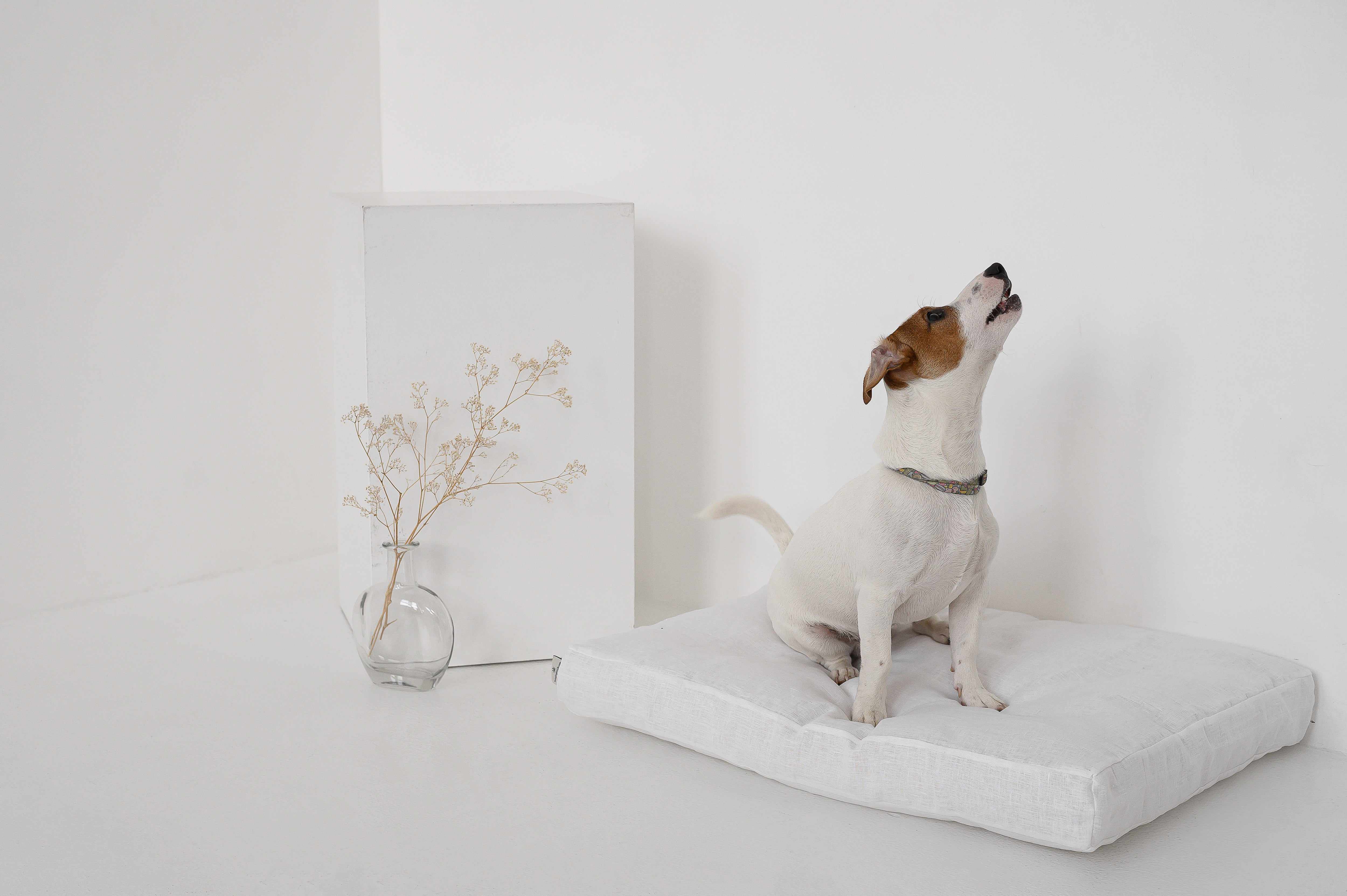 Hemp Linen pet mat pad mattress cushion with two removable White linen covers organic hemp fiber filler in white linen fabric