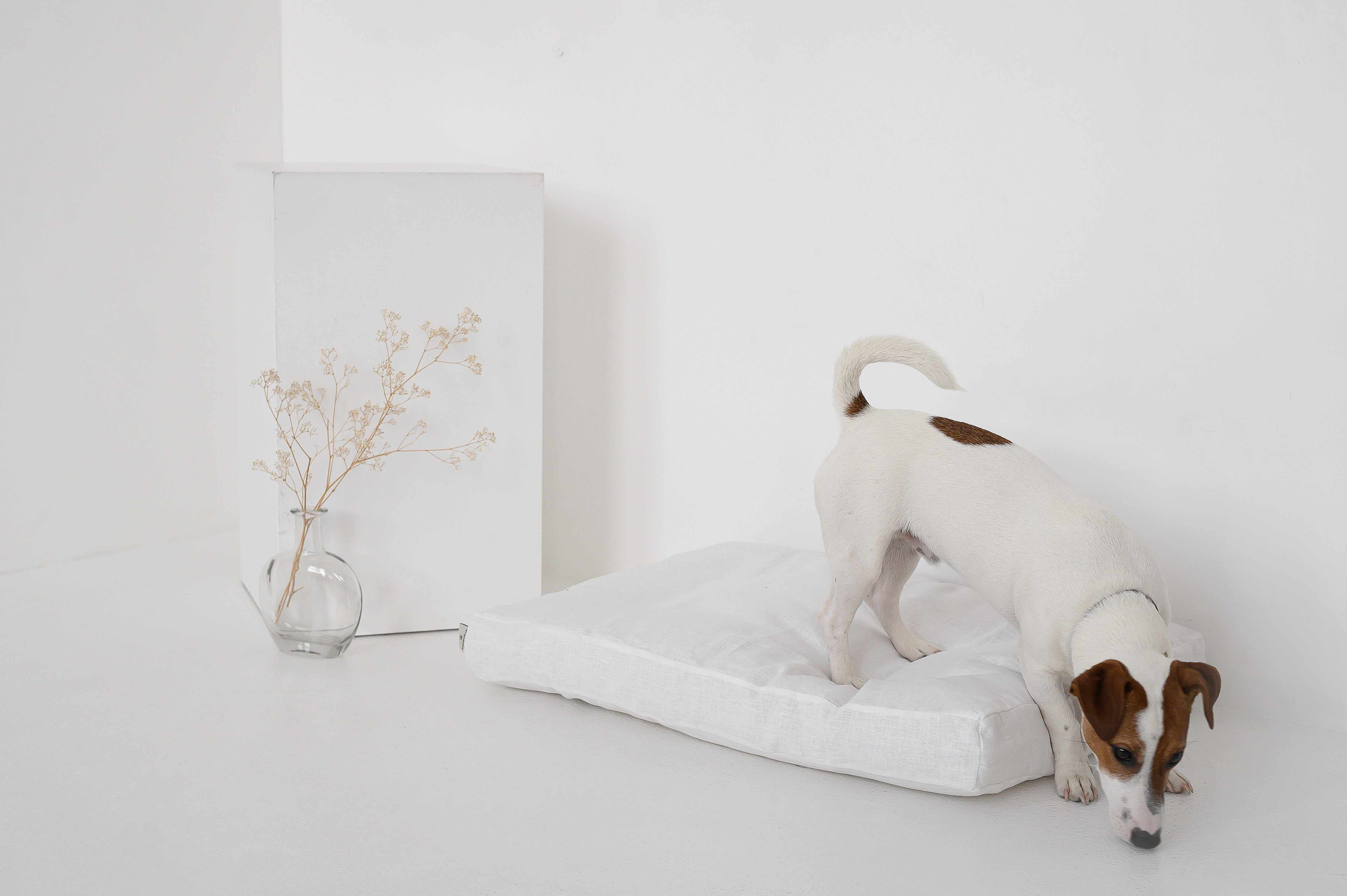 Hemp Linen pet mat pad mattress cushion with two removable White linen covers organic hemp fiber filler in white linen fabric