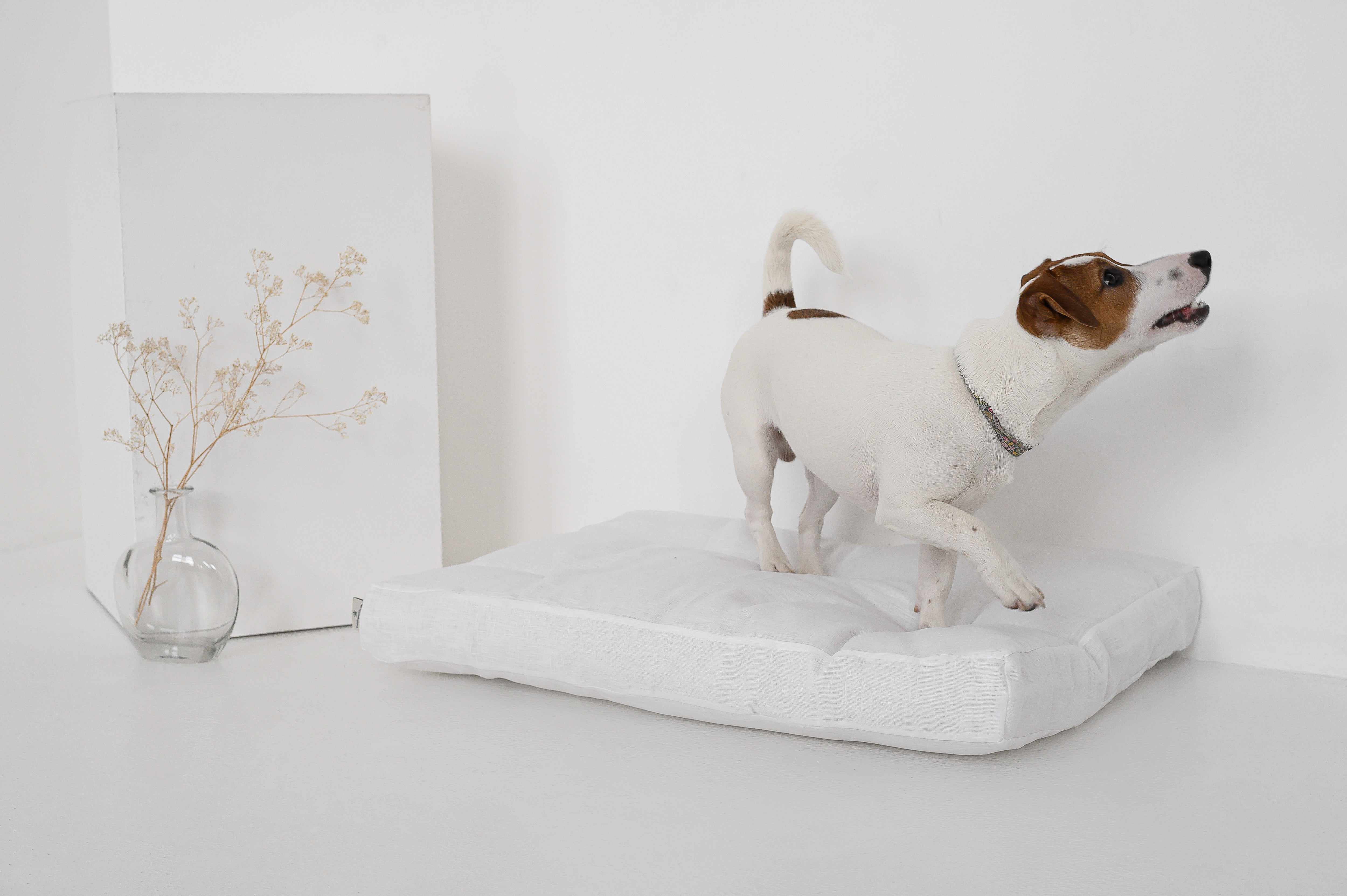 Hemp Linen pet mat pad mattress cushion with two removable White linen covers organic hemp fiber filler in white linen fabric