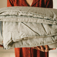 Thick HEMP Sleeping bag in washed linen fabric- organic hemp fiber filling + linen non-dyed fabric - blanket quilt, hand made