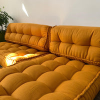 Unique Set of Hemp floor cushions: two 49"x29"x7.8", plus back cushions of 49"x16"x7.8" and 29"x16"x7.8" with organic hemp fiber filling