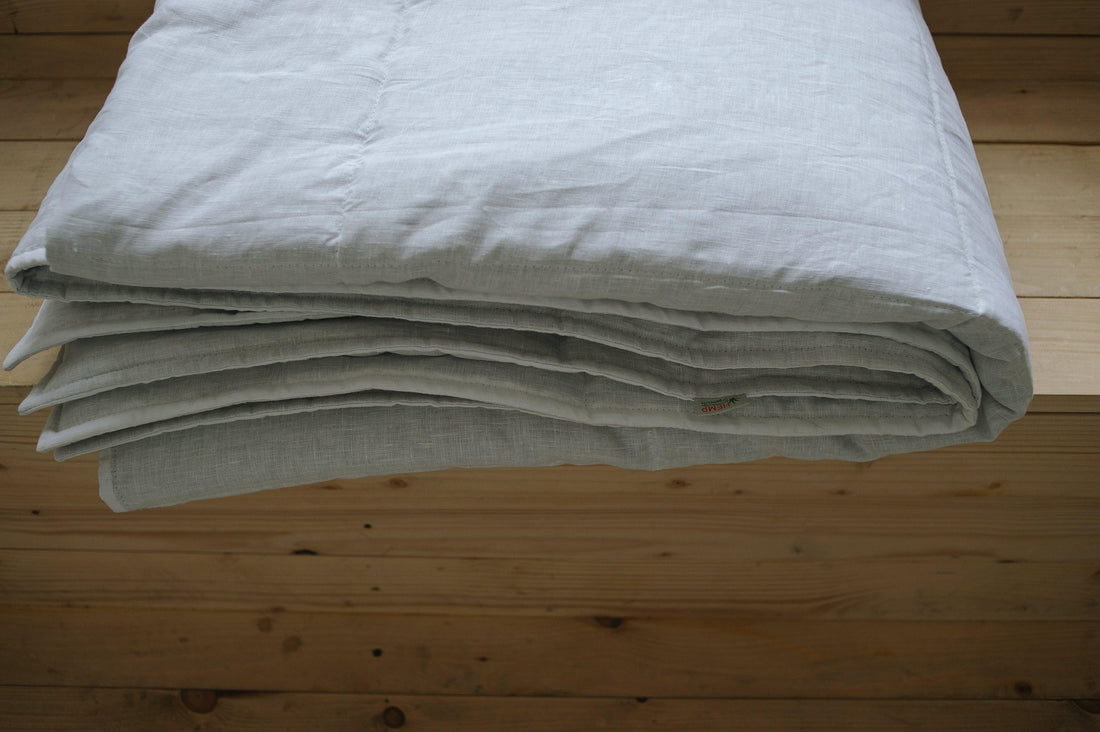 White Natural HEMP Linen blanket in squares- filler organic Hemp fiber in natural linen fabric customer sizes