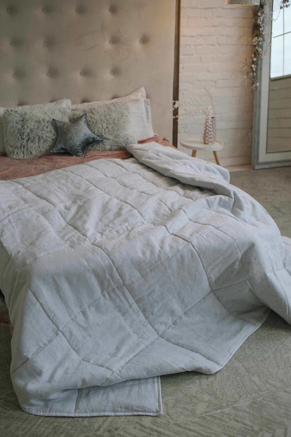 White Natural HEMP Linen blanket in squares- filler organic Hemp fiber in natural linen fabric customer sizes