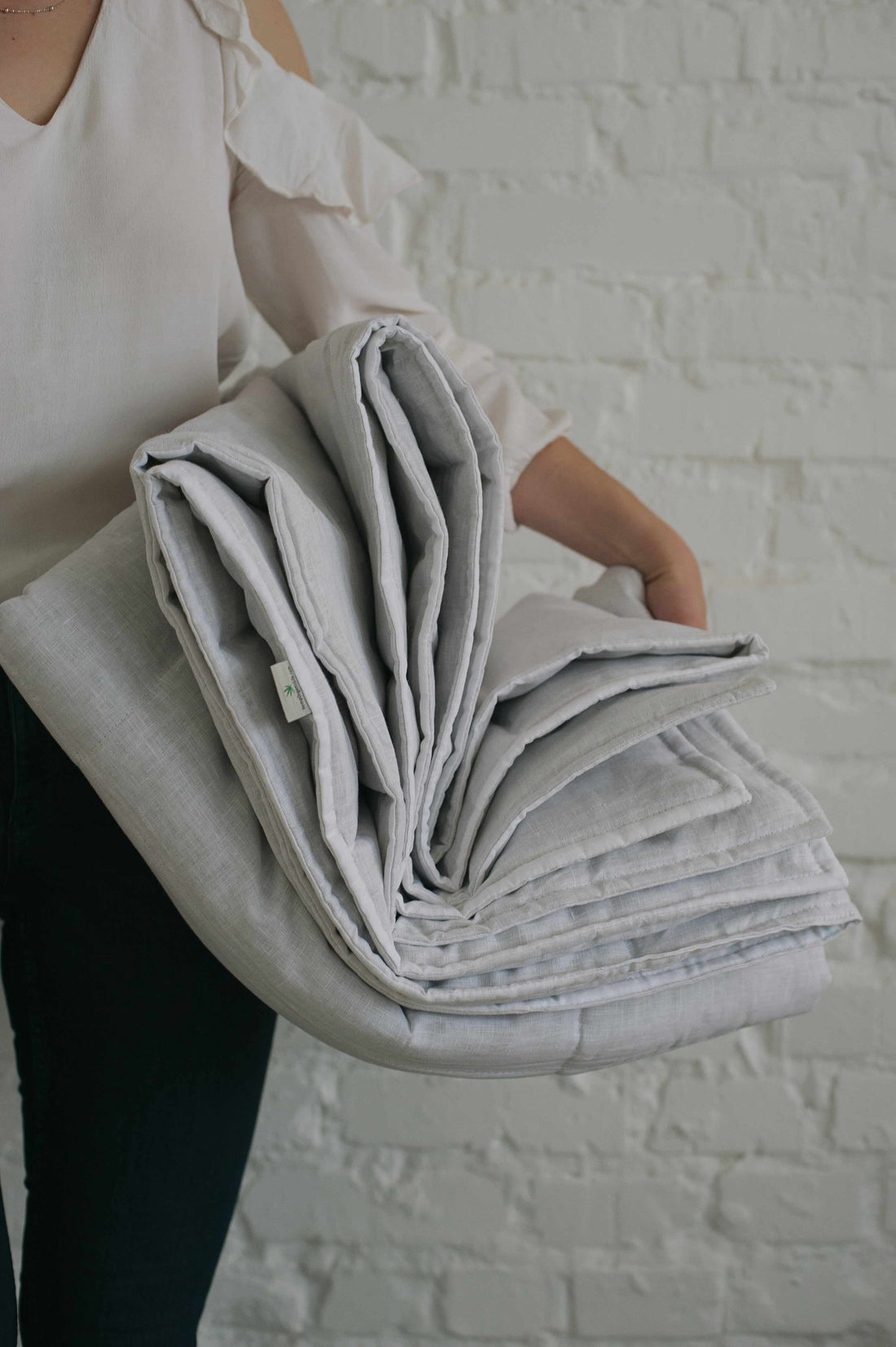 White Natural HEMP Linen blanket in squares- filler organic Hemp fiber in natural linen fabric customer sizes