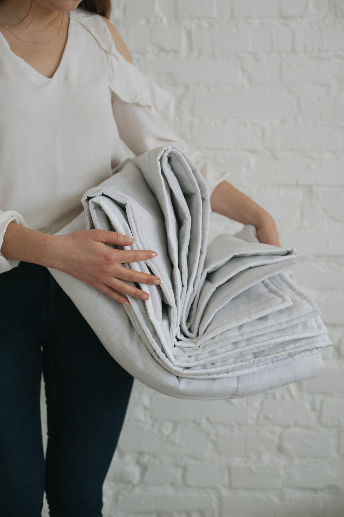 White Natural HEMP Linen blanket in squares- filler organic Hemp fiber in natural linen fabric customer sizes