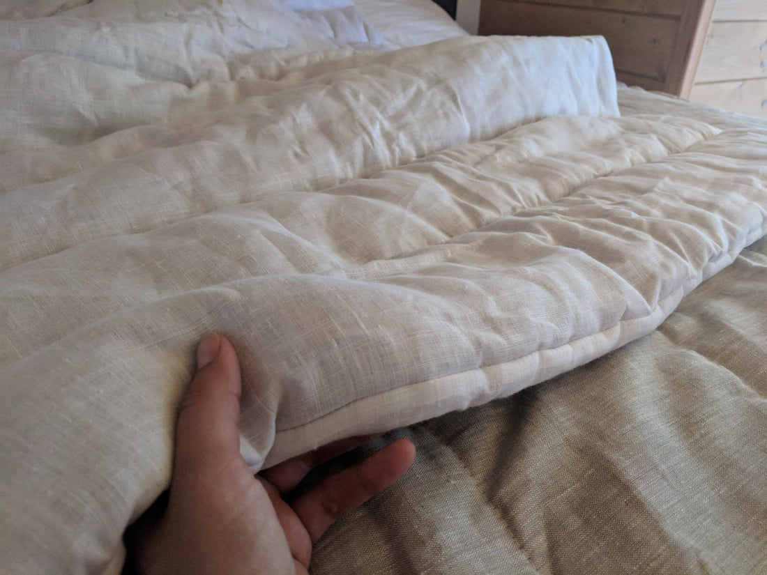 White Winter Organic HEMP + FLAX comforter blanket duvet - natural linen fabric with filler organic Hemp fiber