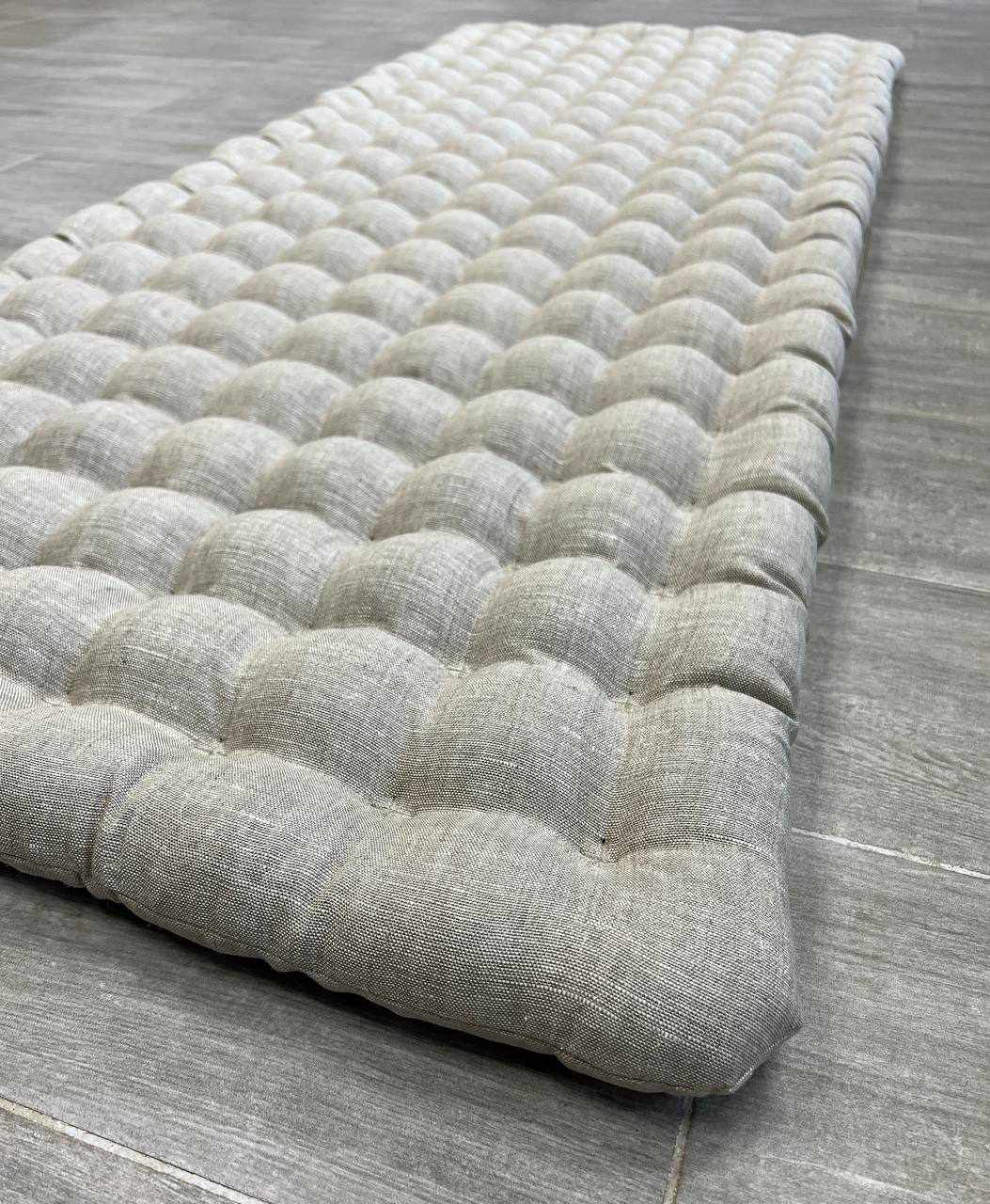Natural linen floor topper filled organic buckwheat hulls filling yoga mat multi chamber futon in non-dyed Linen fabric