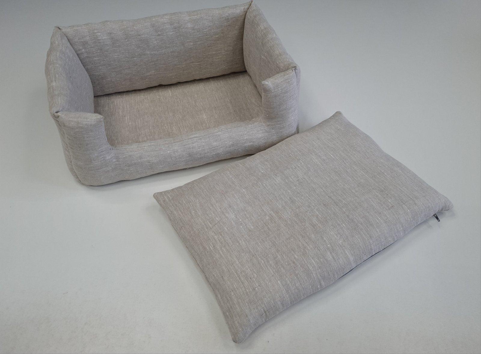 HEMP pet bed in natural non-dyed gray linen fabric filled organic HEMP Fiber - mat carpet - house for cats organic