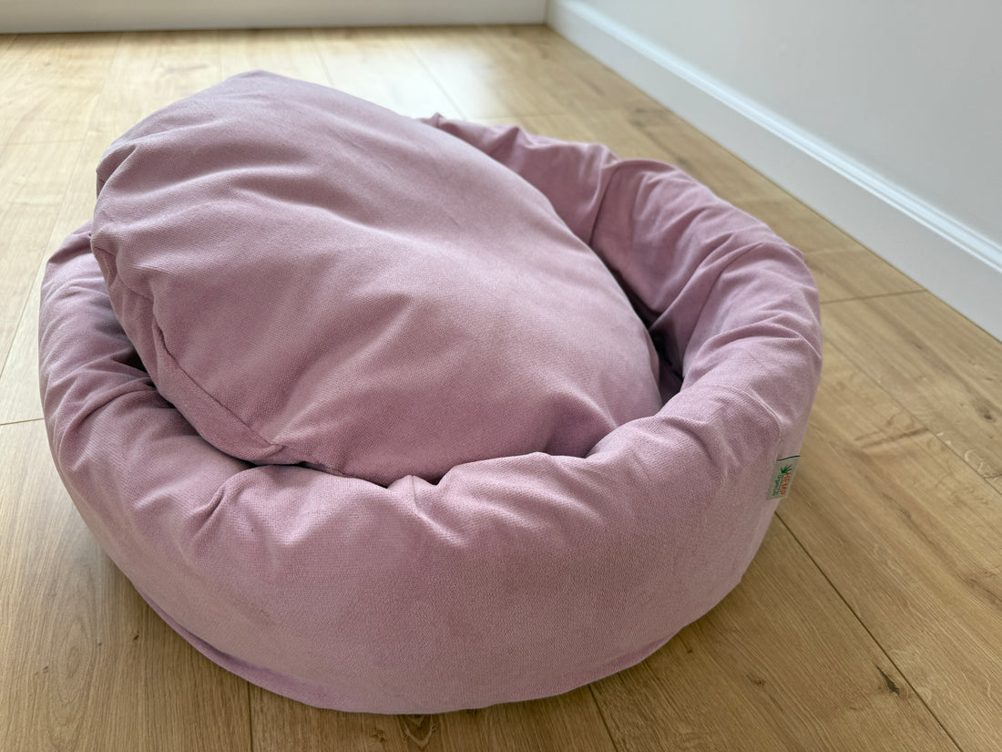 Round Hemp Cotton velvet Light Pink Pet Bed with Removable Washable Natural velvet Cover Filled Organic Hemp Fiber house eco-friendly Gift