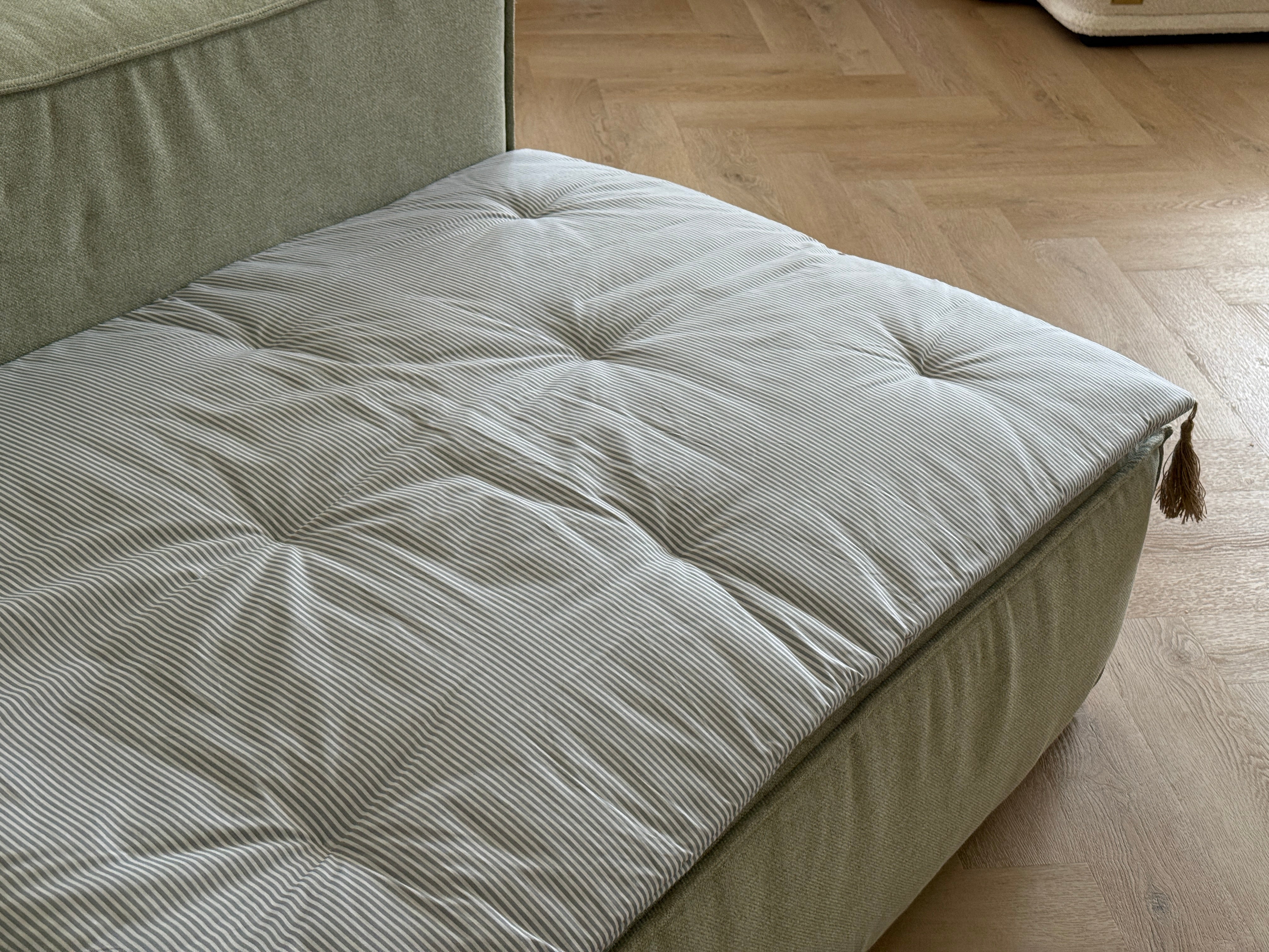 33.5" x 45" (85 x 115 cm) Natural Hemp filled Sofa Protector in cotton Stripe fabric with two tassels