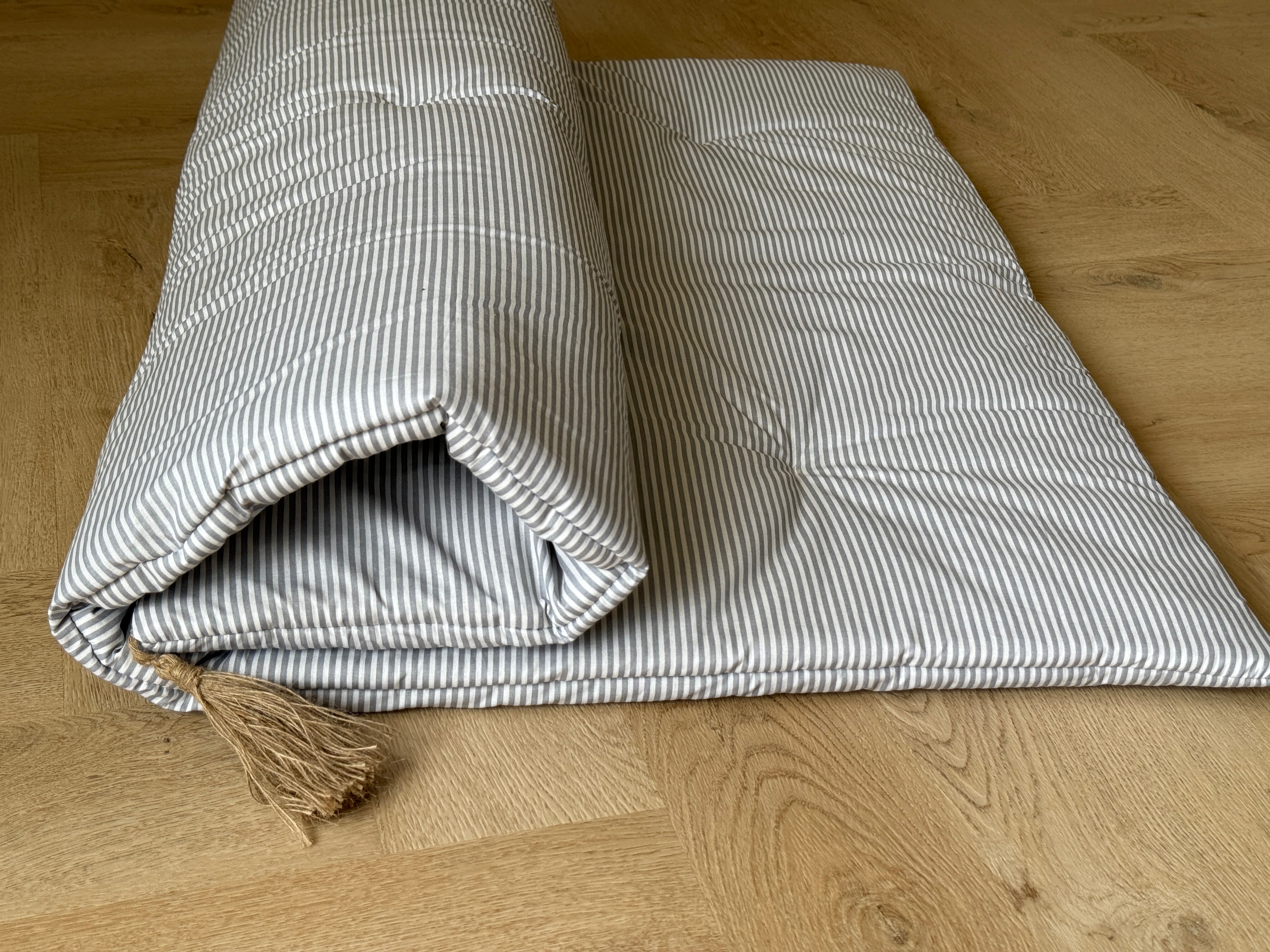 33.5" x 45" (85 x 115 cm) Natural Hemp filled Sofa Protector in cotton Stripe fabric with two tassels