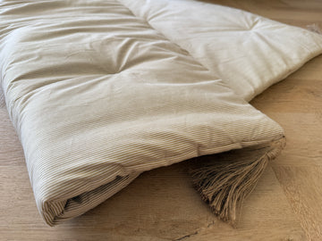 29"x94" (75x240 cm) Unique Hemp filled Washable Furniture Sofa Protector in cotton fabric in beige stripes with two tassels