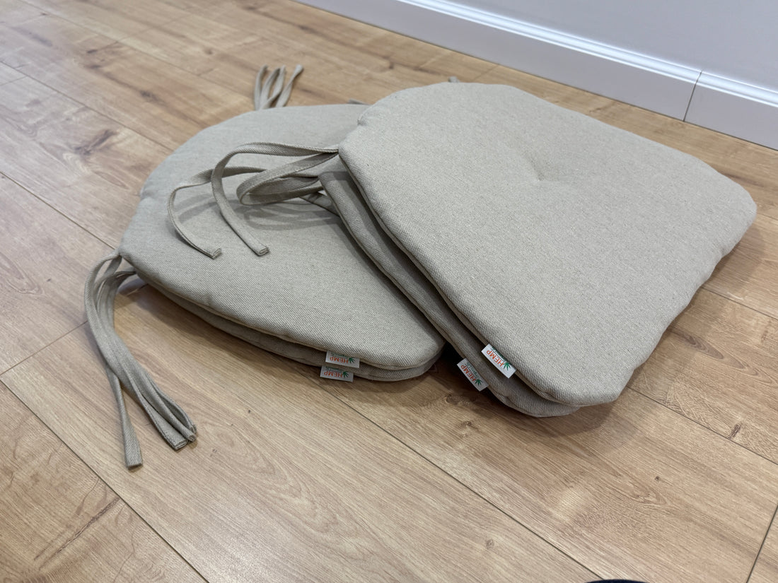 Hemp Linen seat cushion for chair with ties filled organic hemp fiber in natural non dyed linen fabric Chair Cushion Pillow seat custom size