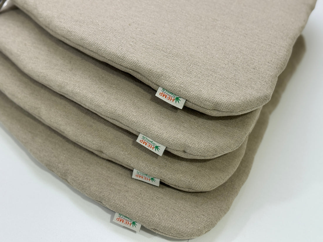 Hemp Linen seat cushion for chair with ties filled organic hemp fiber in natural non dyed linen fabric Chair Cushion Pillow seat custom size