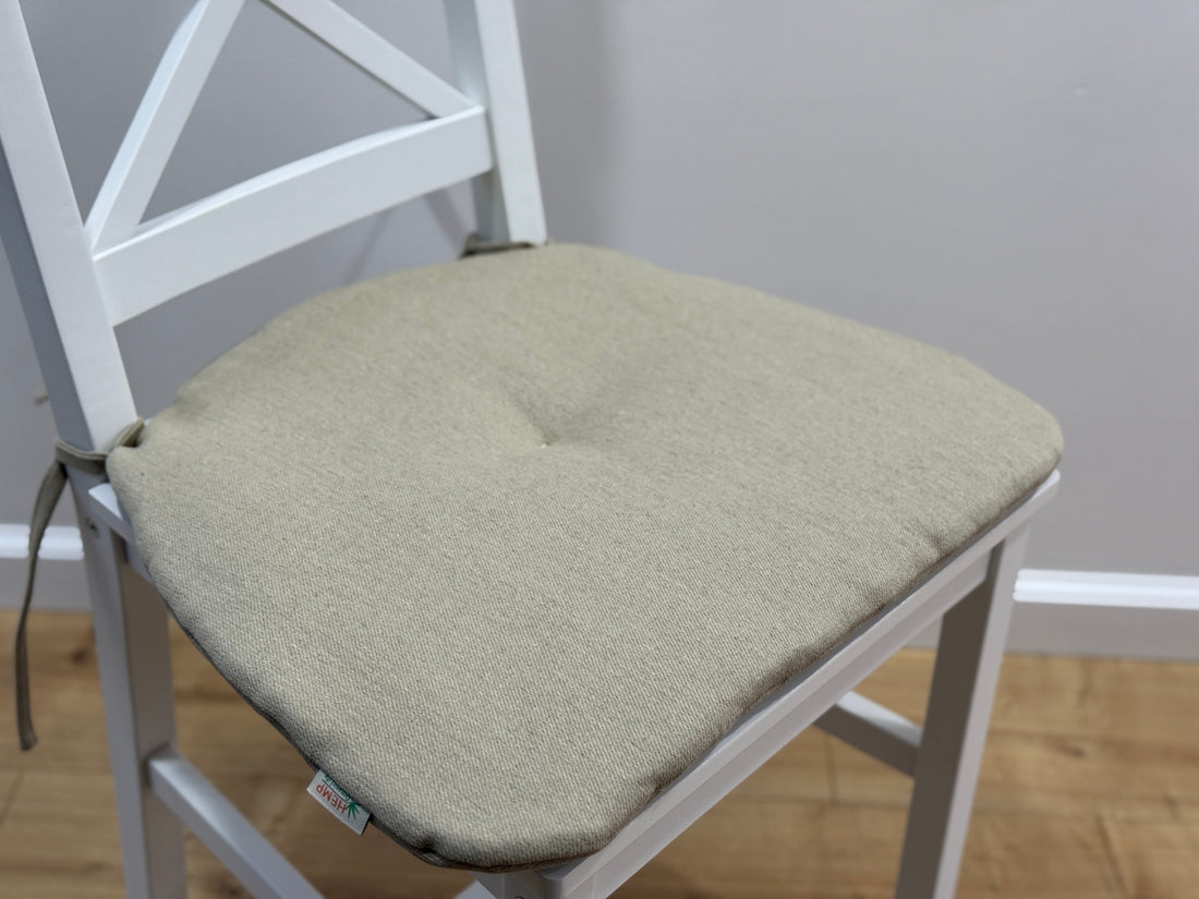 Hemp Linen seat cushion for chair with ties filled organic hemp fiber in natural non dyed linen fabric Chair Cushion Pillow seat custom size